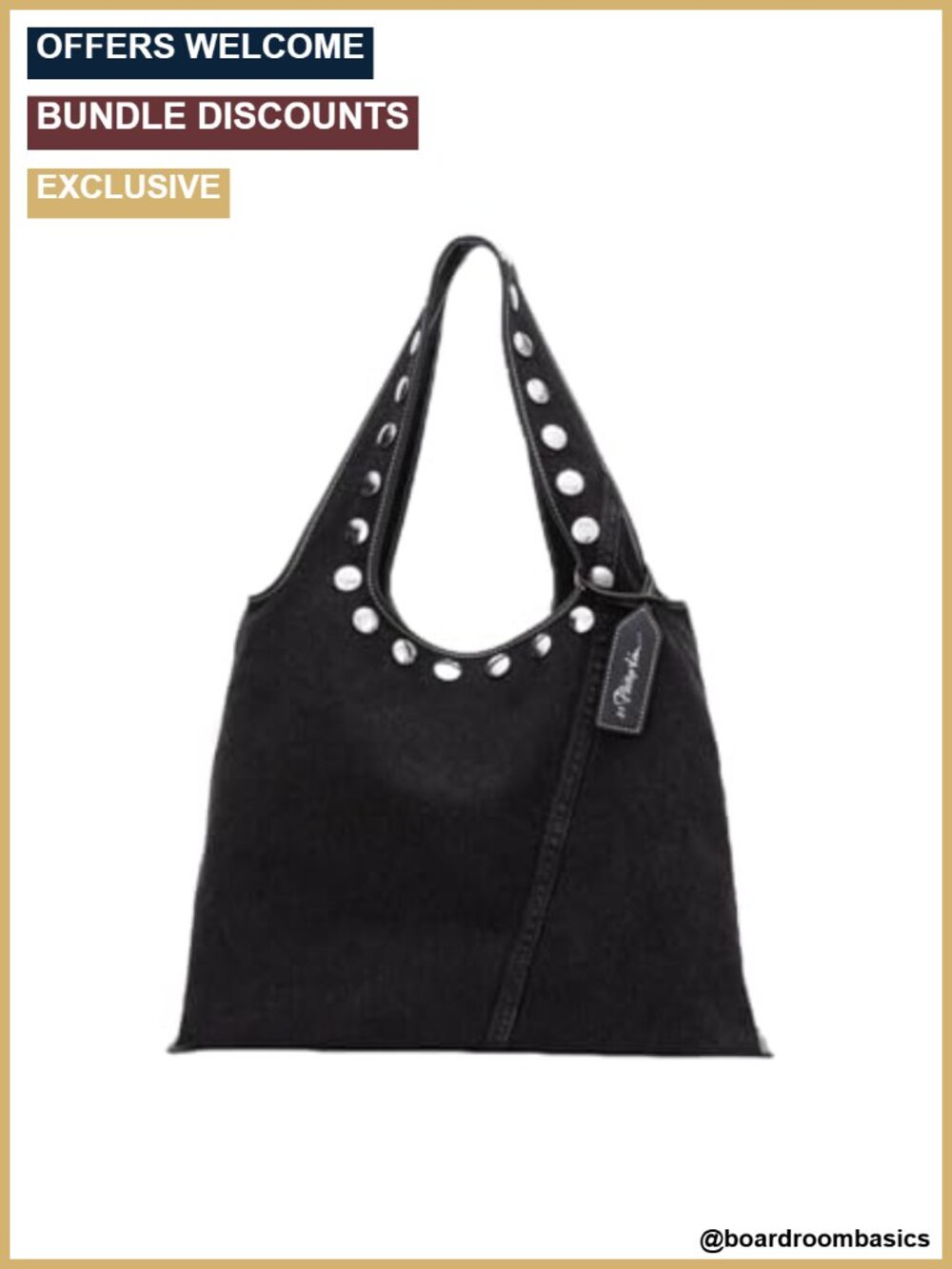 Washed Denim Market Tote with Studs 100% Cotton